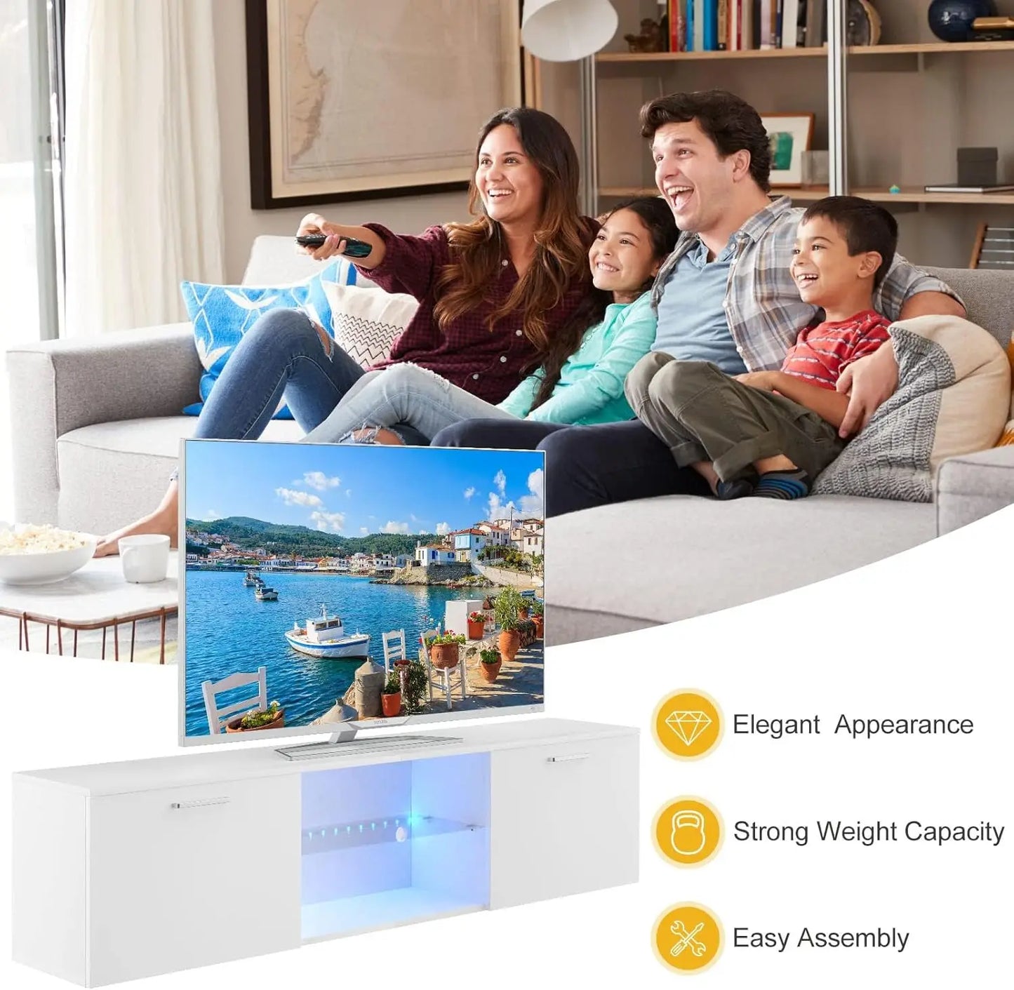 XMSJ TV Stand 60cm White - Modern Entertainment Unit with LED Light - Deal Done