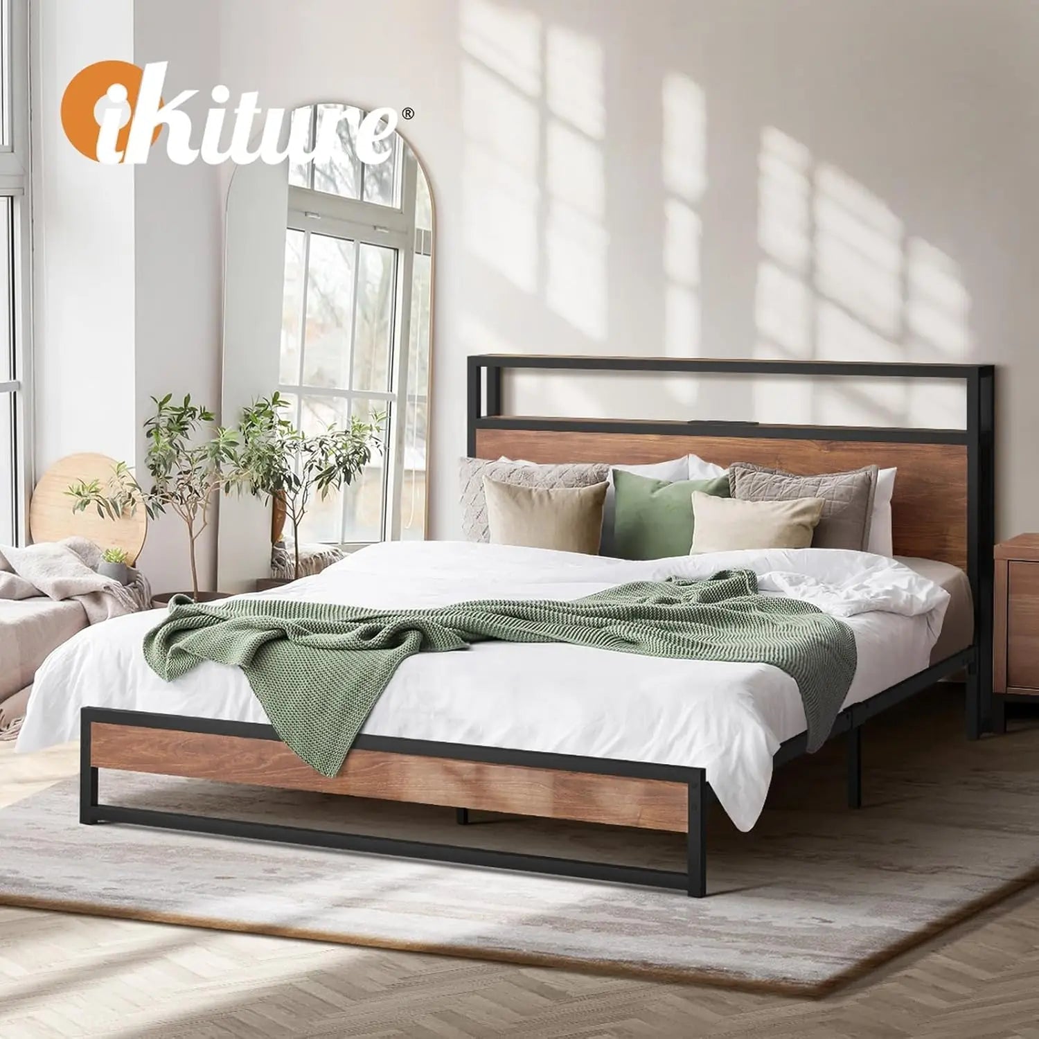 XMSJ King Bed Frame LED Light Charging Station - Classic Metal Platform Base - Deal Done