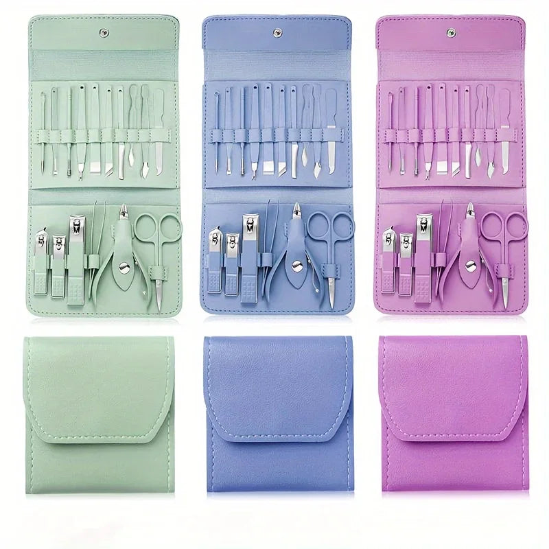 16pcs Professional Nail Clippers Set Stainless Steel - Manicure Pedicure Kit with Travel Case - Deal Done