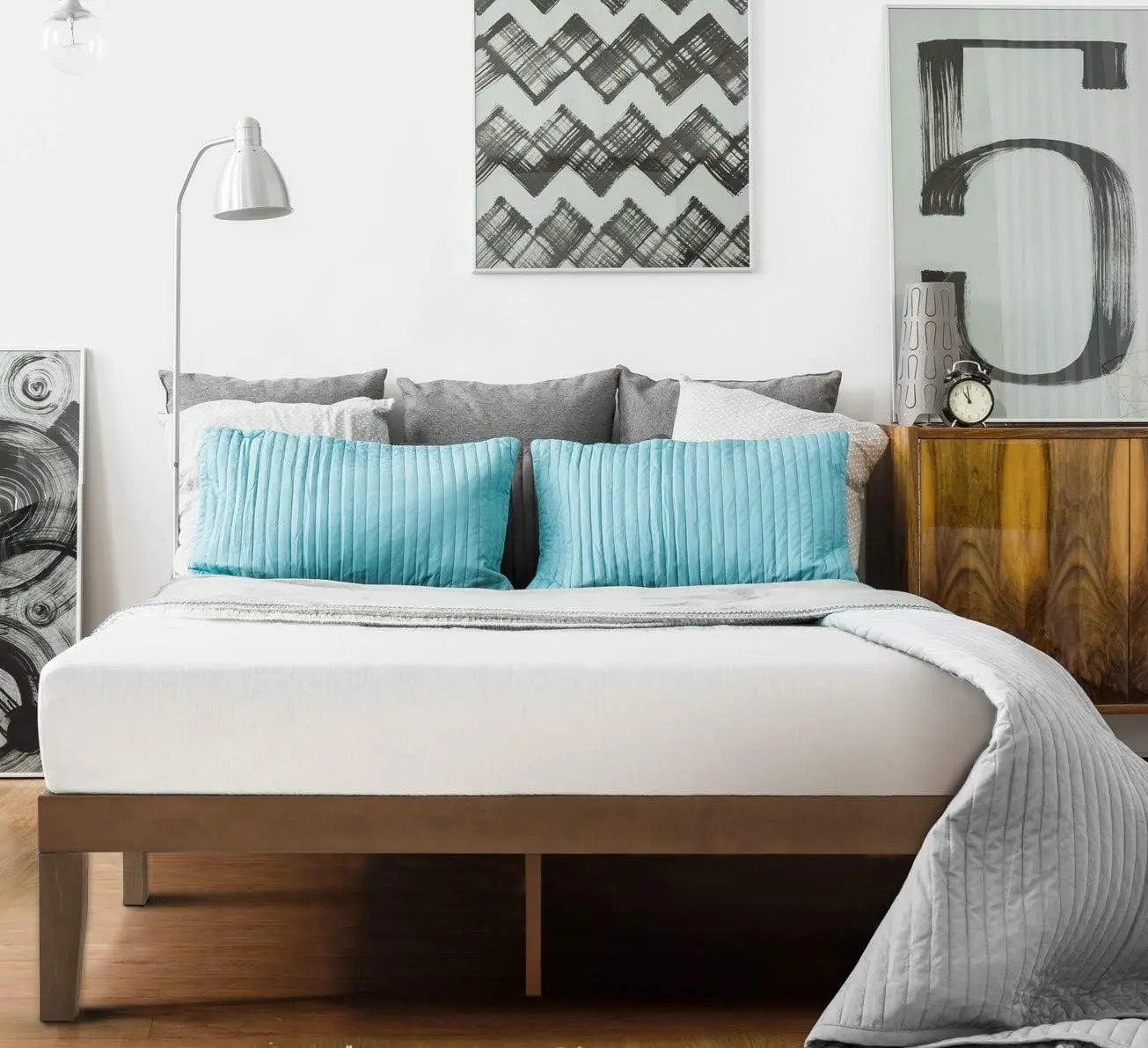 XMSJ Blake Double Bed Frame 35cm - Solid Timber Wood Slats Walnut Platform Base - Deal Done