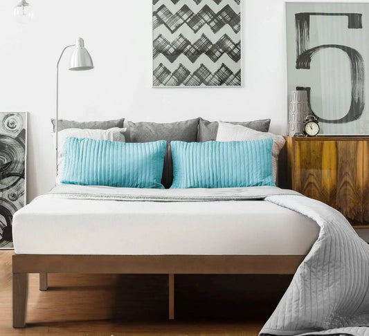 XMSJ Blake Double Bed Frame 35cm - Solid Timber Wood Slats Walnut Platform Base - Deal Done