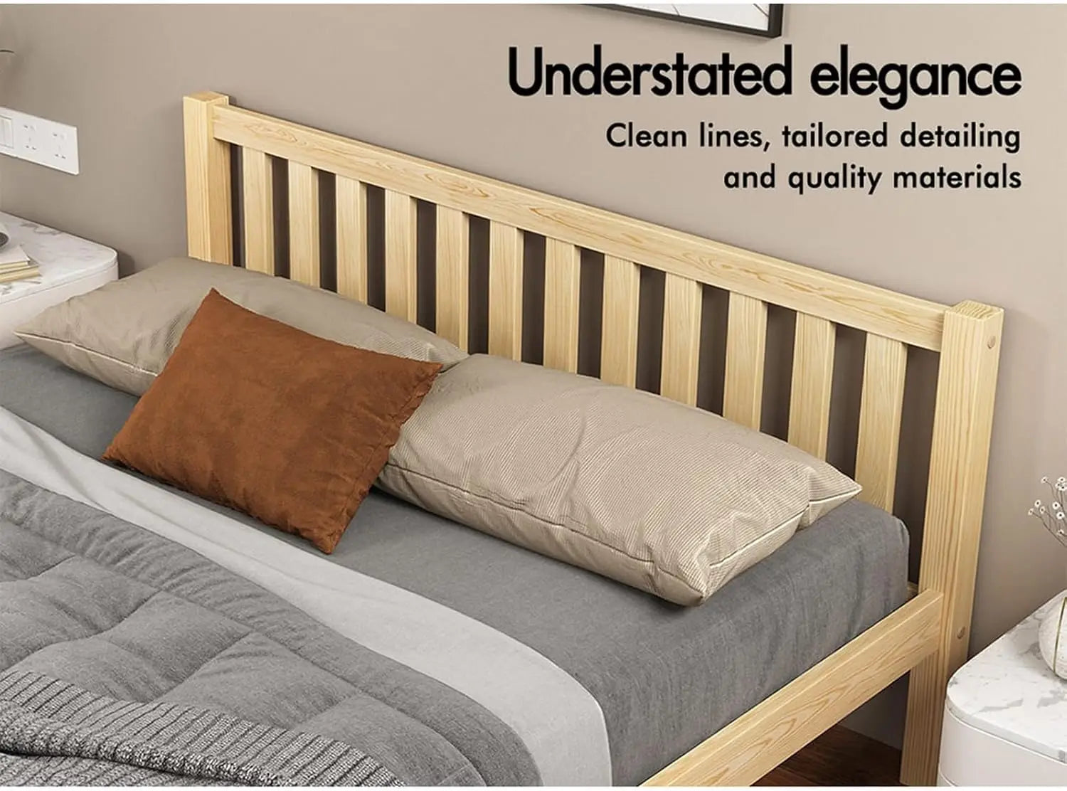 XMSJ Queen Wooden Bed Frame - Solid Pine Timber Slats Oak Platform Support - Deal Done