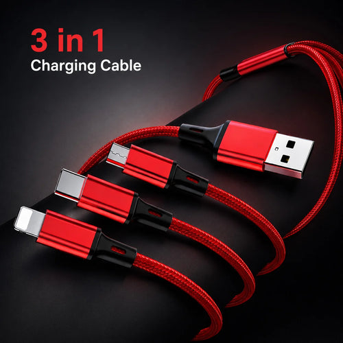 3-in-1 Charging Cable 2.4A – USB-C Lightning Micro USB