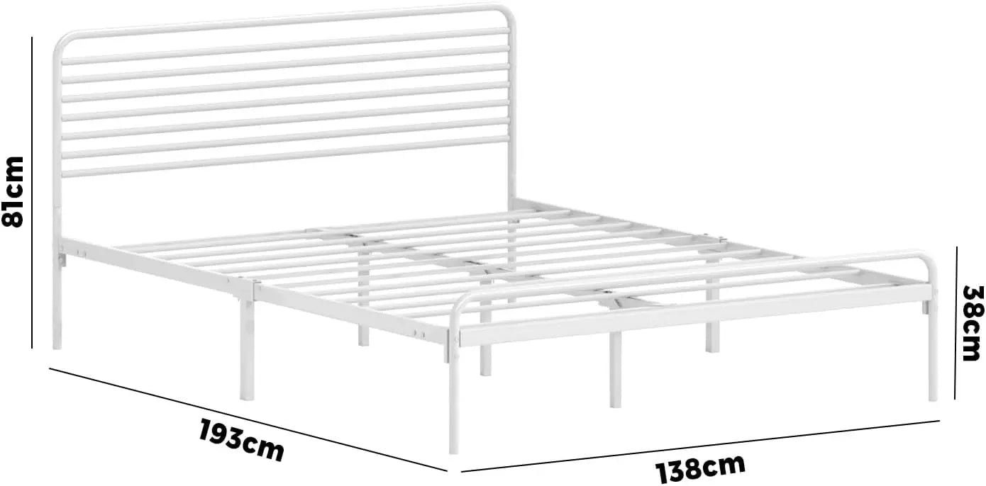 XMSJ Double Bed Frame White - Metal Bed Base with Headboard Classic Style - Deal Done