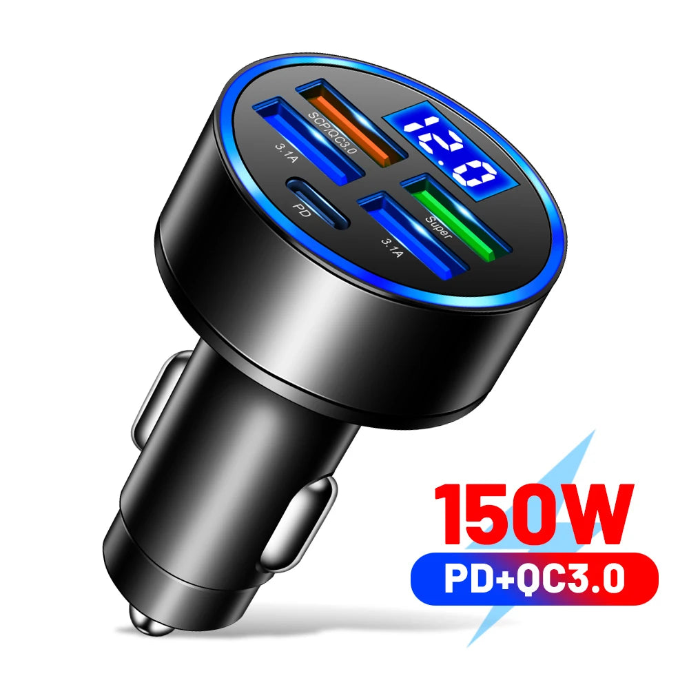 Velev 250W Multi-Port Car Charger - PD QC3.0 Fast Charge 6-Port Cigarette Lighter Adapter - Deal Done