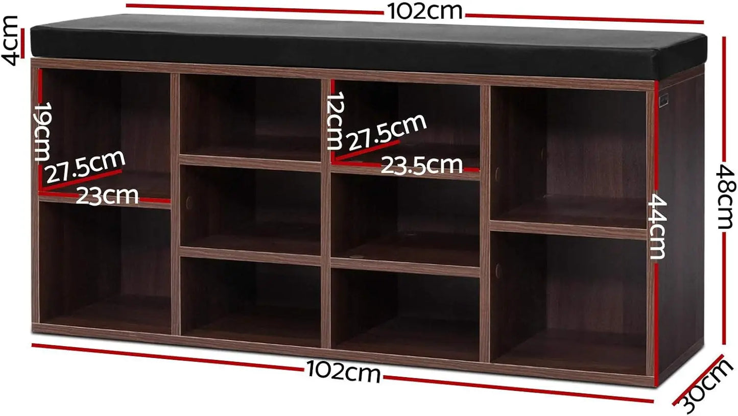 XMSJ Shoe Rack Cabinet Walnut - 10 Shelves Storage Organiser with Drawer - Deal Done