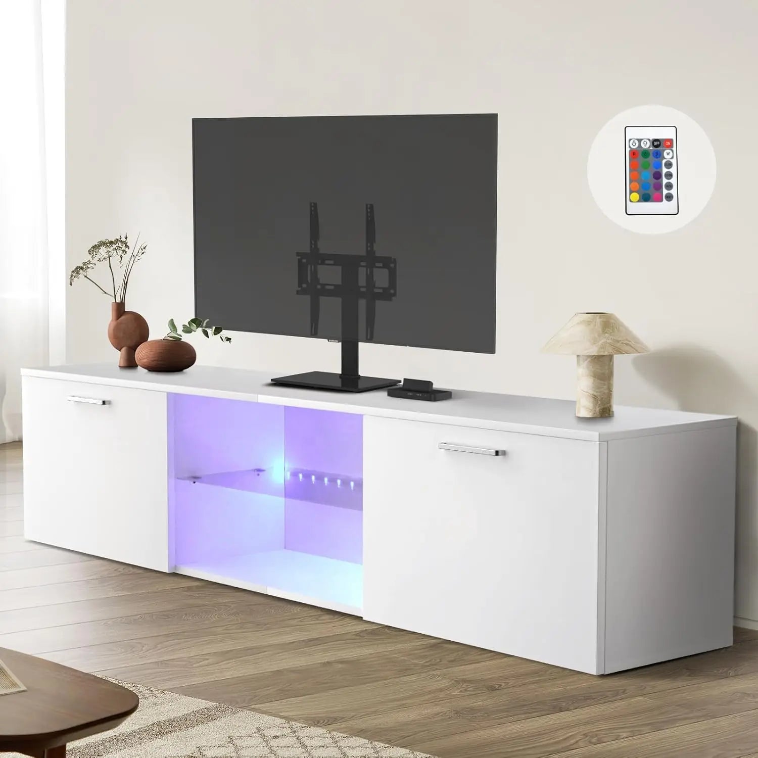 XMSJ TV Stand 60cm White - Modern Entertainment Unit with LED Light - Deal Done
