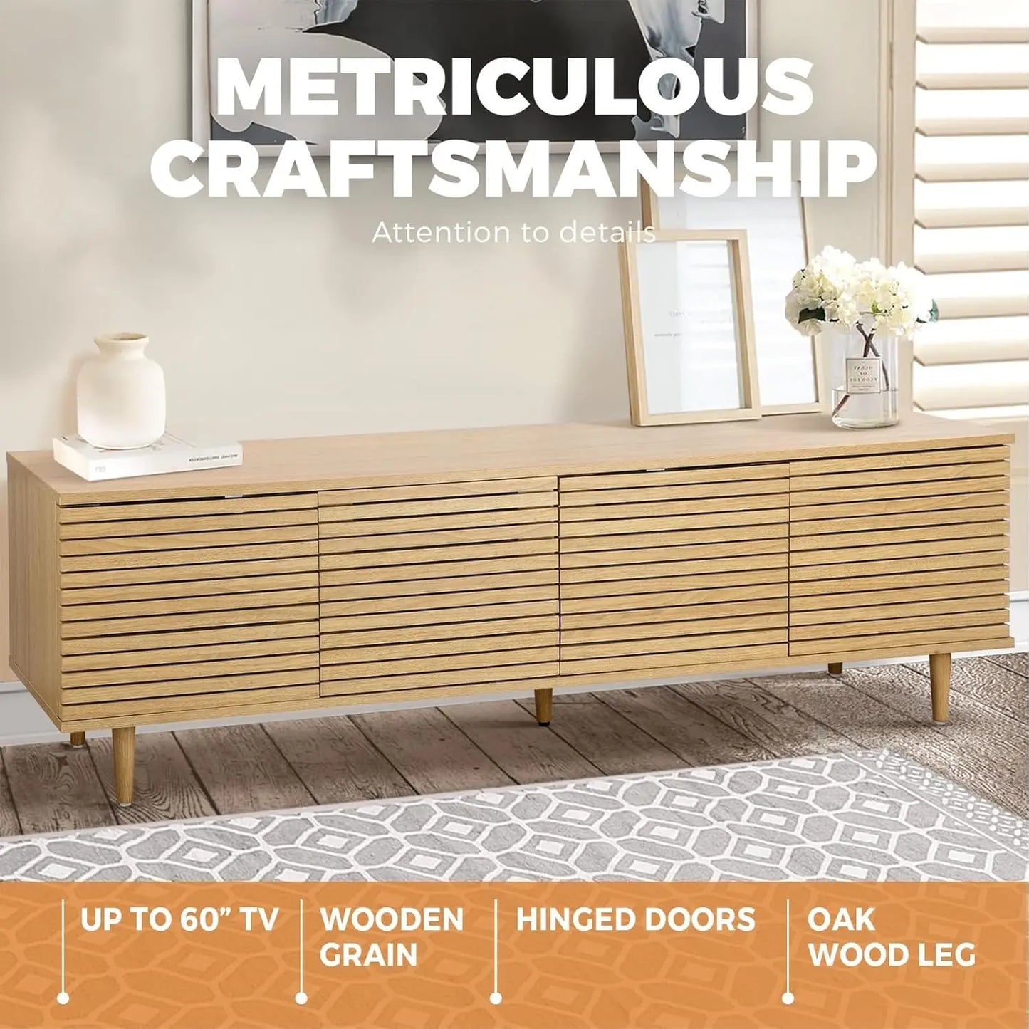 XMSJ TV Cabinet Stand 160cm - Modern with Line Decoration & 4 Side Cabinets - Deal Done