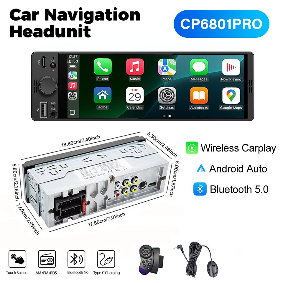 6.86" Car MP5 Radio CarPlay Android Auto