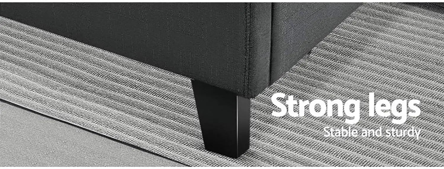 XMSJ Double Bed Frame Platform Checkered Headboard - Upholstered Charcoal Wooden Base - Deal Done