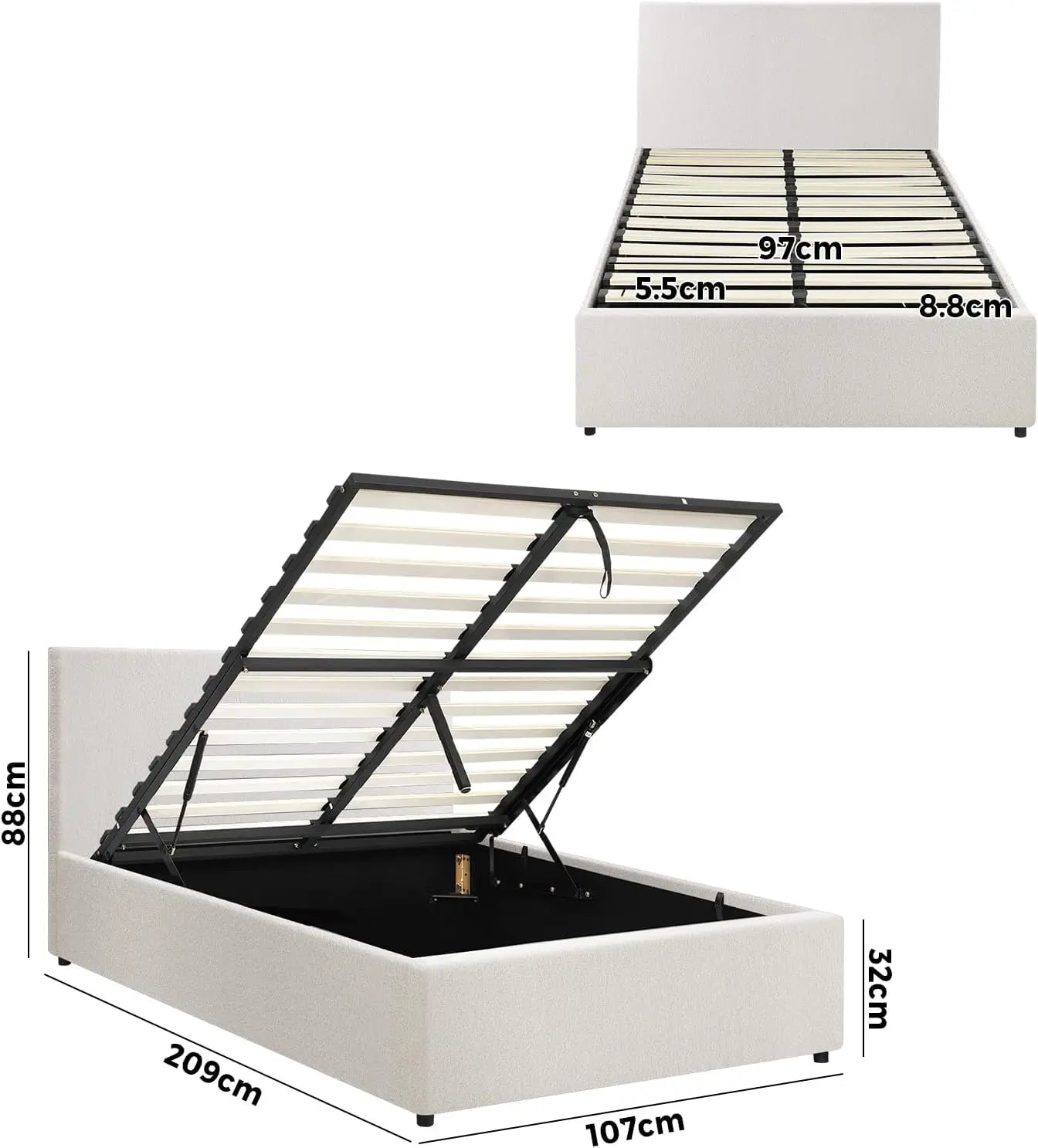 XMSJ King Single Bed Frame with Headboard - White Wooden Platform Base - Deal Done