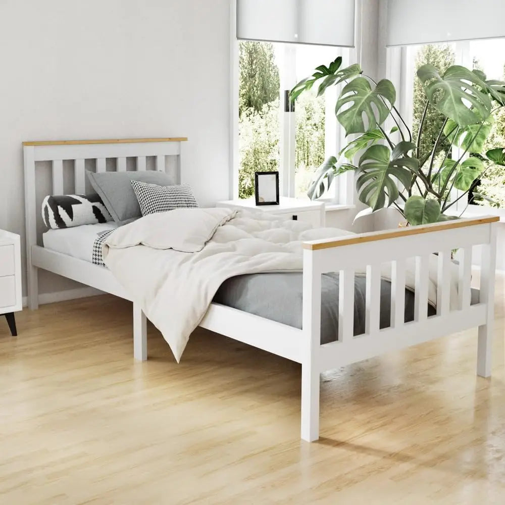XMSJ Wooden Platform Bed Frame with Storage - White Timber Base (Single/King Single) - Deal Done