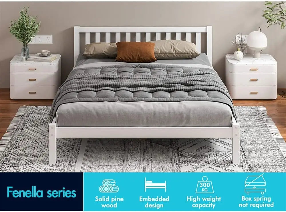 XMSJ Double Wooden Bed Base White - Pine Timber Slats Platform 1600mm - Deal Done