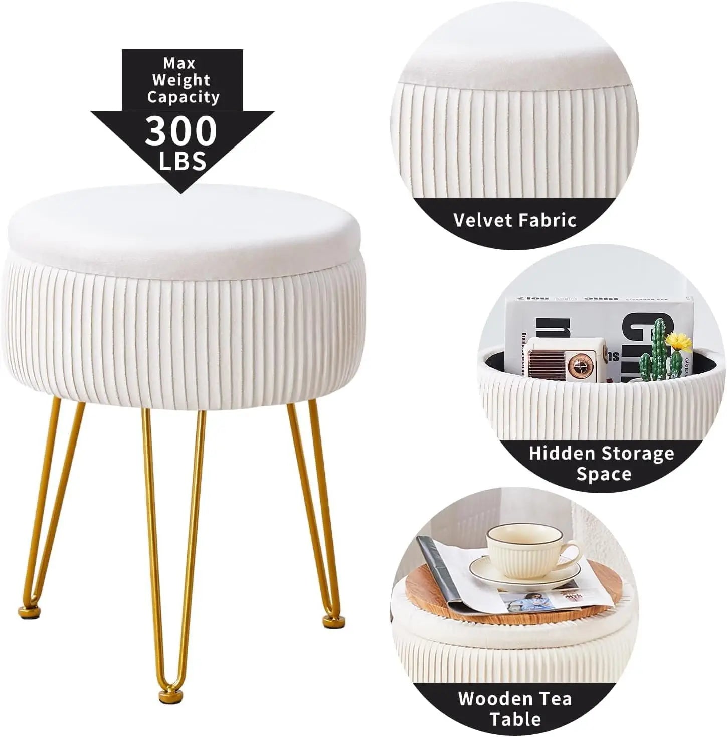 Foot Rest Stool Round - Upholstered Storage Ottoman with Memory Foam - Deal Done