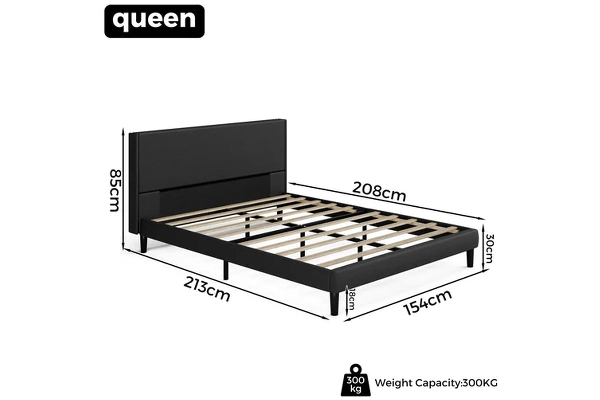 Bed Frame Queen Size Mattress Base Upholstered Platform Black