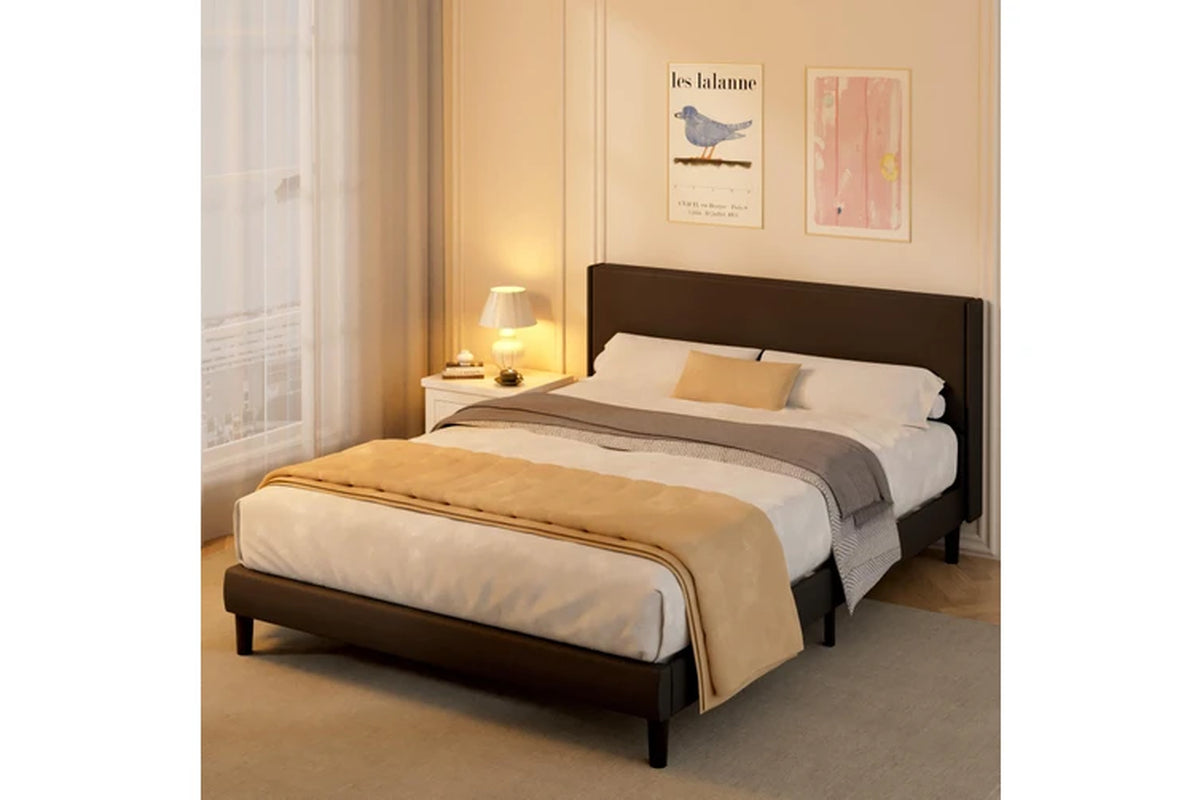 Bed Frame Queen Size Mattress Base Upholstered Platform Black